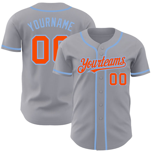 Custom Gray Orange-Light Blue Authentic Baseball Jersey - Sky-Custom