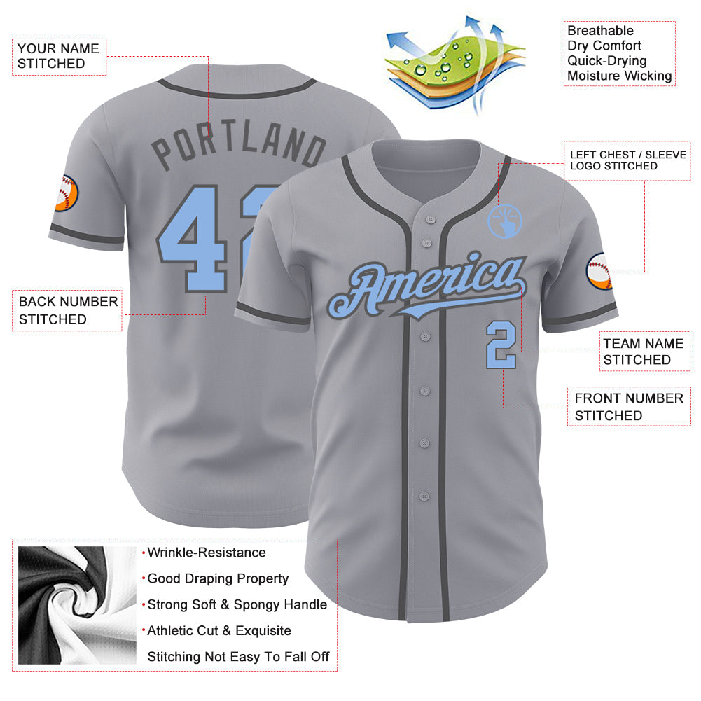Custom Gray Light Blue-Steel Gray Authentic Baseball Jersey - Sky-Custom