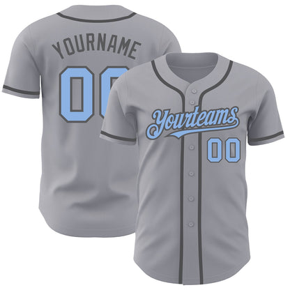 Custom Gray Light Blue-Steel Gray Authentic Baseball Jersey - Sky-Custom