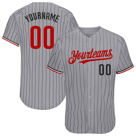Custom Gray Black Pinstripe Red-White Authentic Baseball Jersey - Sky-Custom