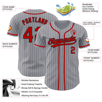 Custom Gray Black Pinstripe Red Authentic Baseball Jersey - Sky-Custom