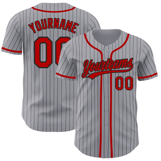 Custom Gray Black Pinstripe Red Authentic Baseball Jersey - Sky-Custom