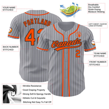 Custom Gray Black Pinstripe Orange Authentic Baseball Jersey - Sky-Custom