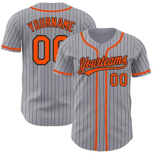 Custom Gray Black Pinstripe Orange Authentic Baseball Jersey - Sky-Custom