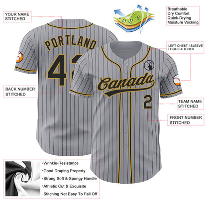 Custom Gray Black Pinstripe Black-Old Gold Authentic Baseball Jersey - Sky-Custom