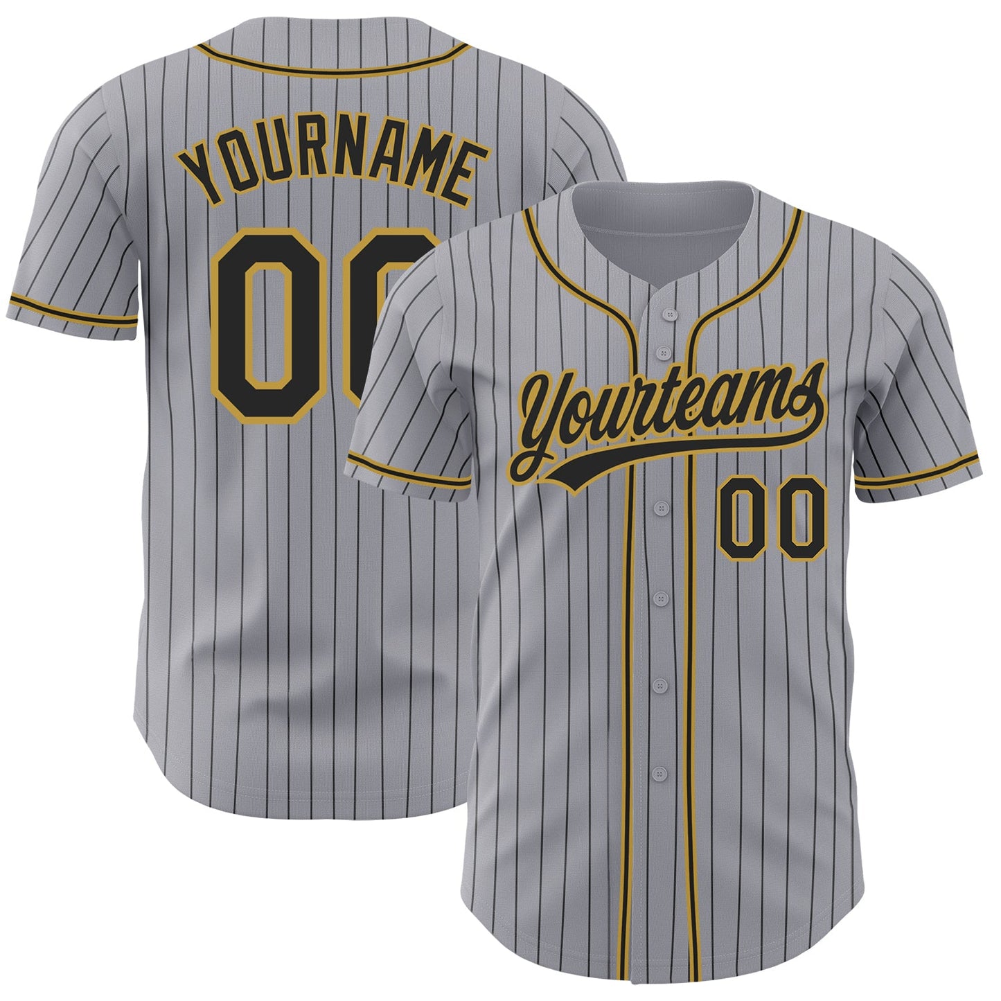 Custom Gray Black Pinstripe Black-Old Gold Authentic Baseball Jersey - Sky-Custom
