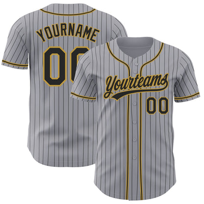 Custom Gray Black Pinstripe Black-Old Gold Authentic Baseball Jersey - Sky-Custom