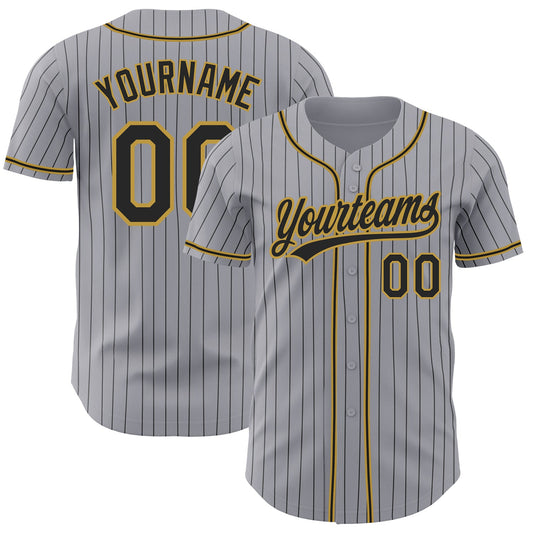 Custom Gray Black Pinstripe Black-Old Gold Authentic Baseball Jersey - Sky-Custom