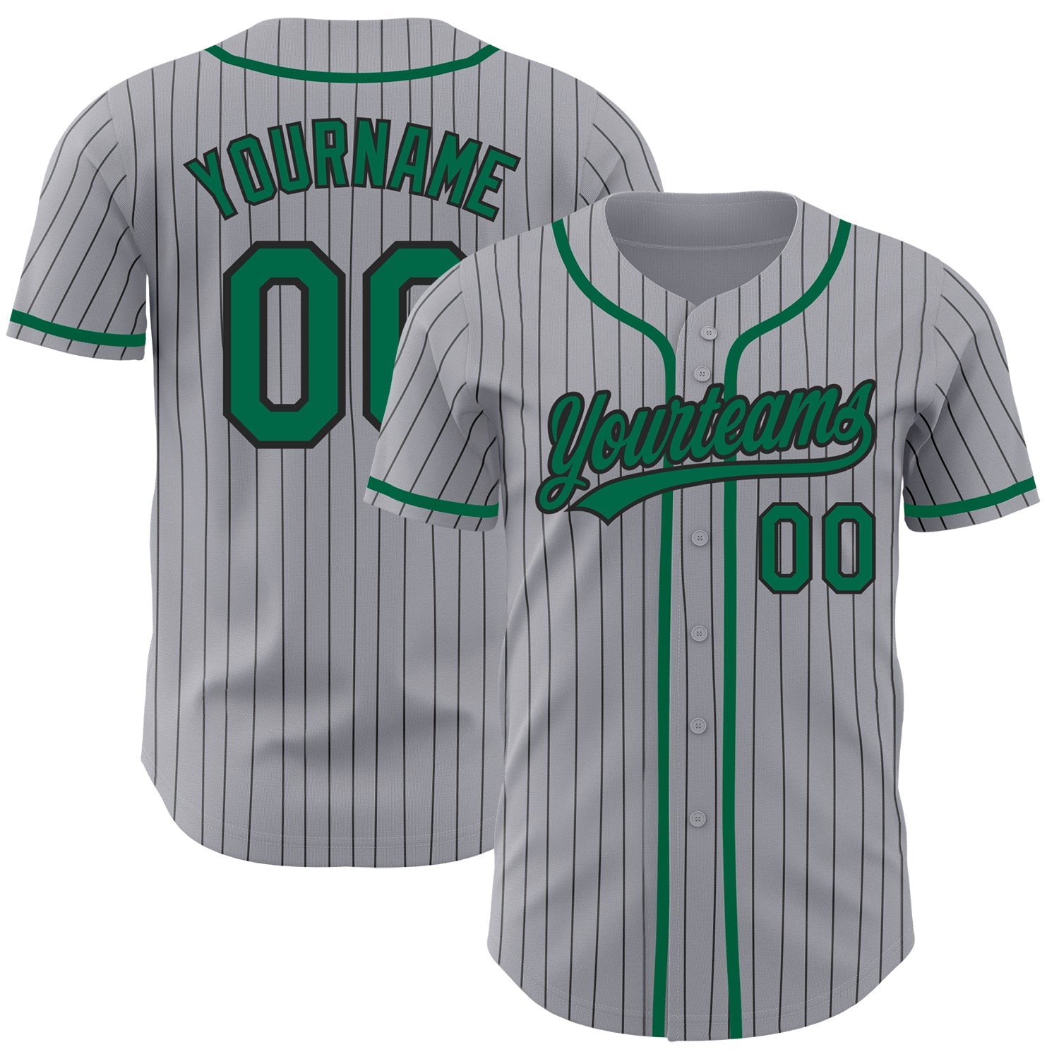 Custom Gray Black Pinstripe Kelly Green Authentic Baseball Jersey - Sky-Custom