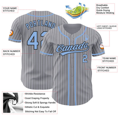 Custom Gray Black Pinstripe Light Blue Authentic Baseball Jersey - Sky-Custom