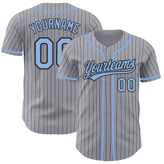 Custom Gray Black Pinstripe Light Blue Authentic Baseball Jersey - Sky-Custom