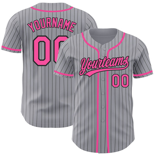 Custom Gray Black Pinstripe Pink Authentic Baseball Jersey - Sky-Custom