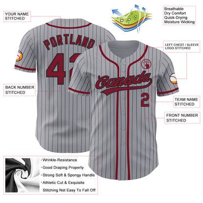 Custom Gray Black Pinstripe Crimson Authentic Baseball Jersey - Sky-Custom