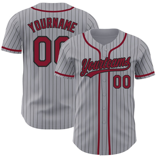 Custom Gray Black Pinstripe Crimson Authentic Baseball Jersey - Sky-Custom