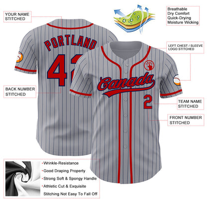Custom Gray Navy Pinstripe Red Authentic Baseball Jersey - Sky-Custom