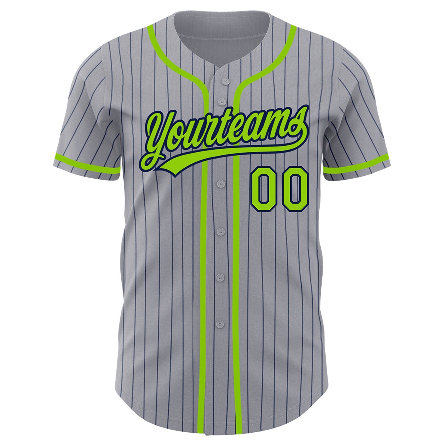 Custom Gray Navy Pinstripe Neon Green Authentic Baseball Jersey - Sky-Custom