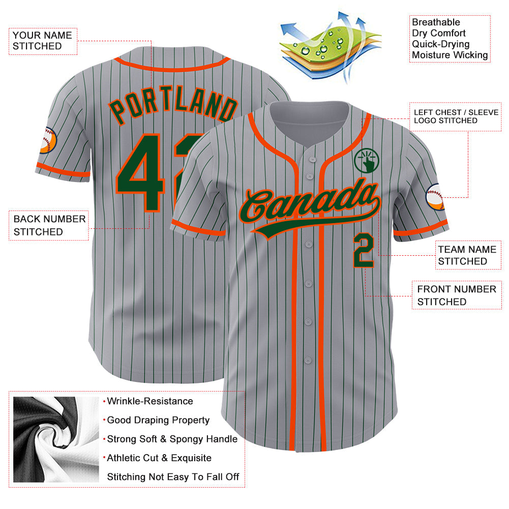 Custom Gray Green Pinstripe Orange Authentic Baseball Jersey - Sky-Custom