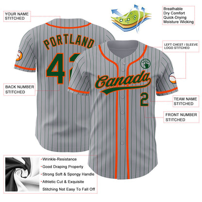 Custom Gray Green Pinstripe Orange Authentic Baseball Jersey - Sky-Custom