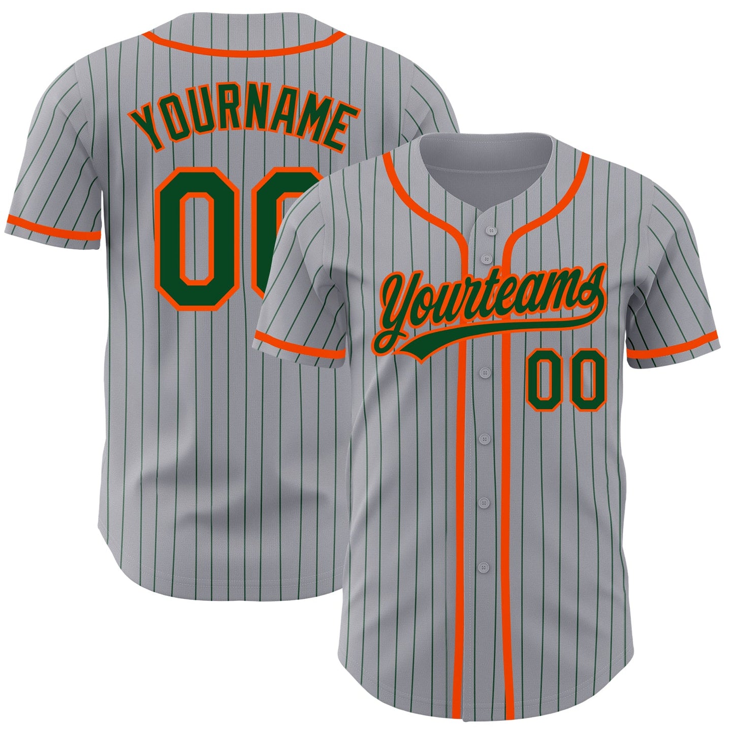 Custom Gray Green Pinstripe Orange Authentic Baseball Jersey - Sky-Custom