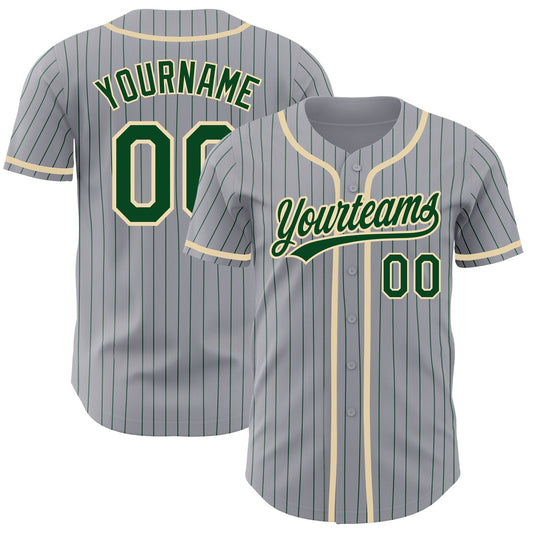Custom Gray Green Pinstripe City Cream Authentic Baseball Jersey - Sky-Custom