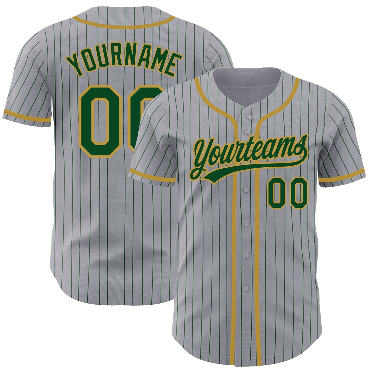 Custom Gray Green Pinstripe Old Gold Authentic Baseball Jersey - Sky-Custom