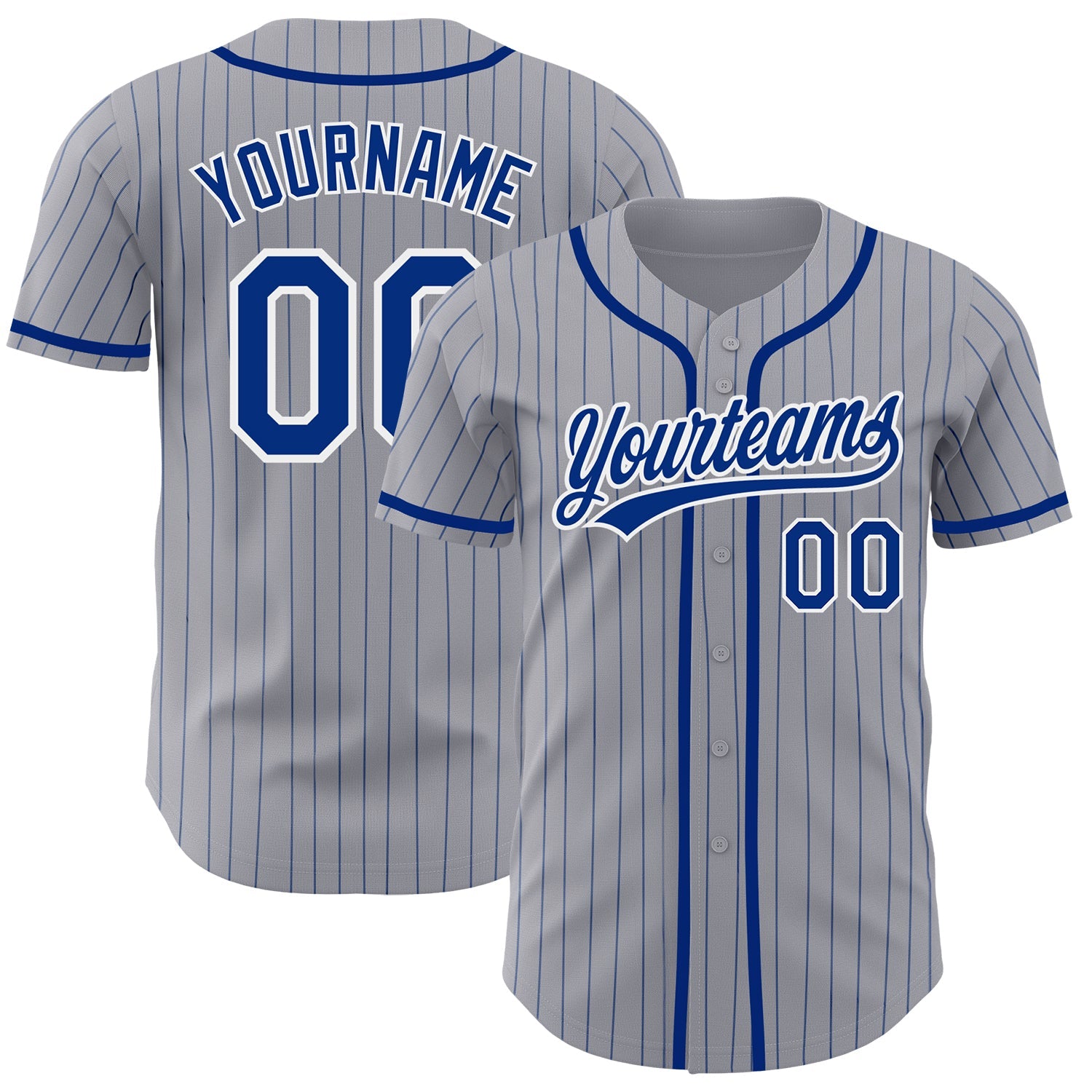 Custom Gray Royal Pinstripe White Authentic Baseball Jersey - Sky-Custom