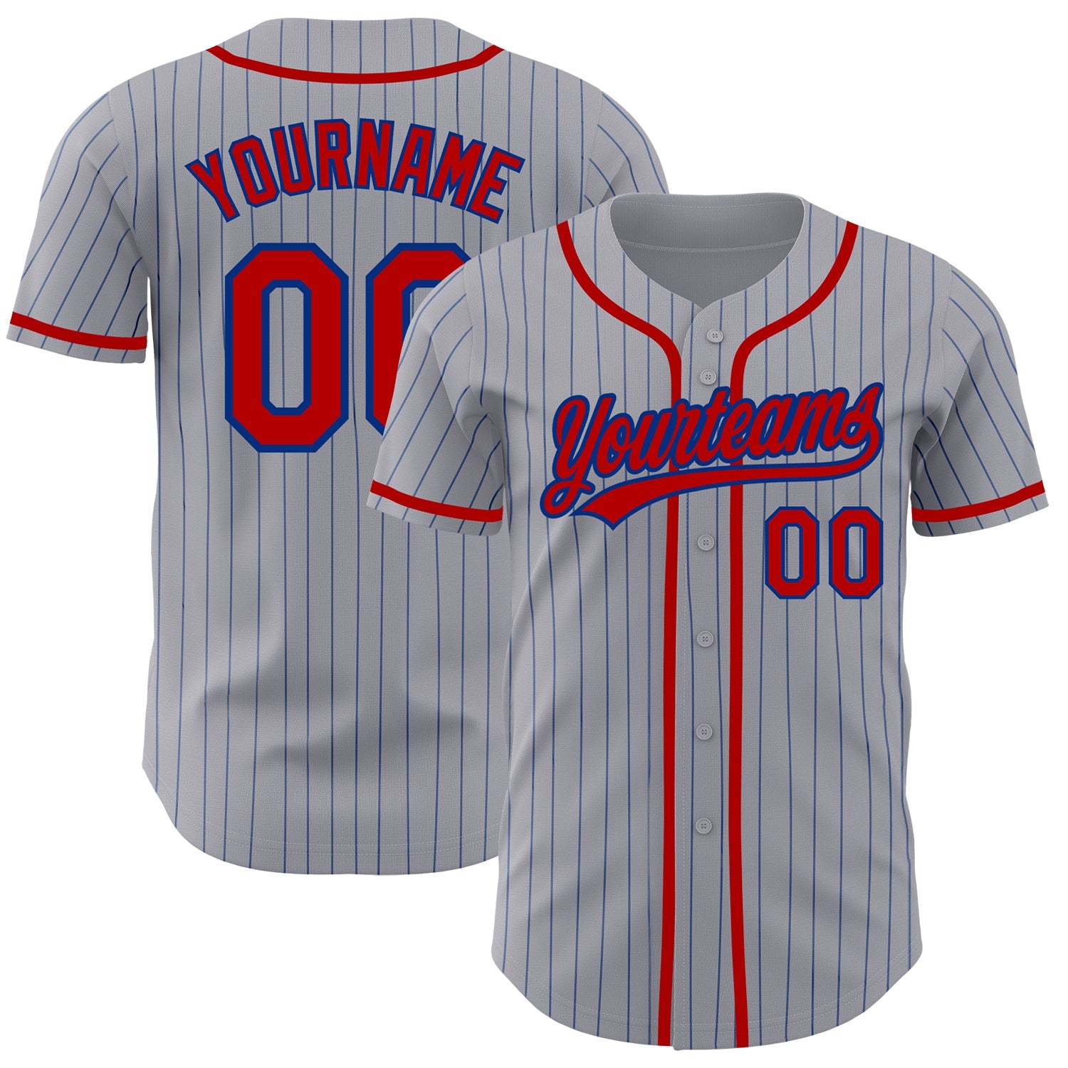 Custom Gray Royal Pinstripe Red Authentic Baseball Jersey - Sky-Custom