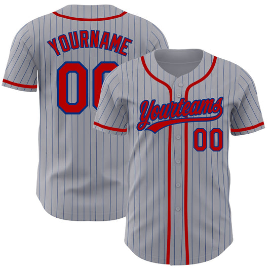 Custom Gray Royal Pinstripe Red Authentic Baseball Jersey - Sky-Custom