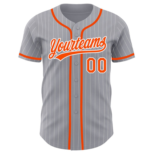 Custom Gray White Pinstripe Orange Authentic Baseball Jersey - Sky-Custom