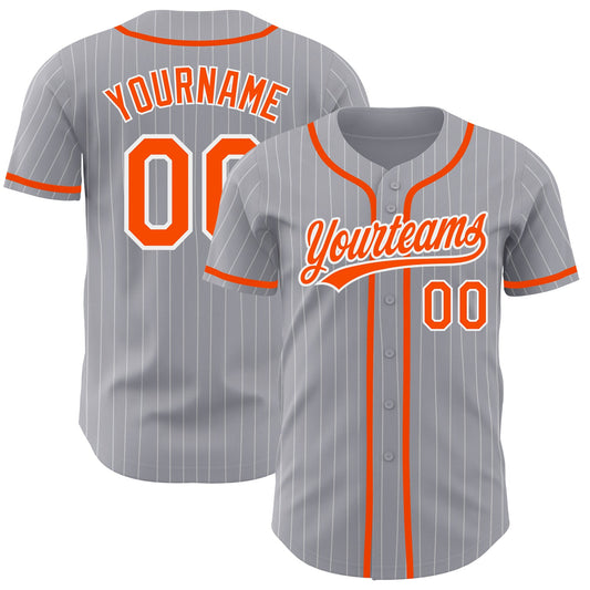 Custom Gray White Pinstripe Orange Authentic Baseball Jersey - Sky-Custom