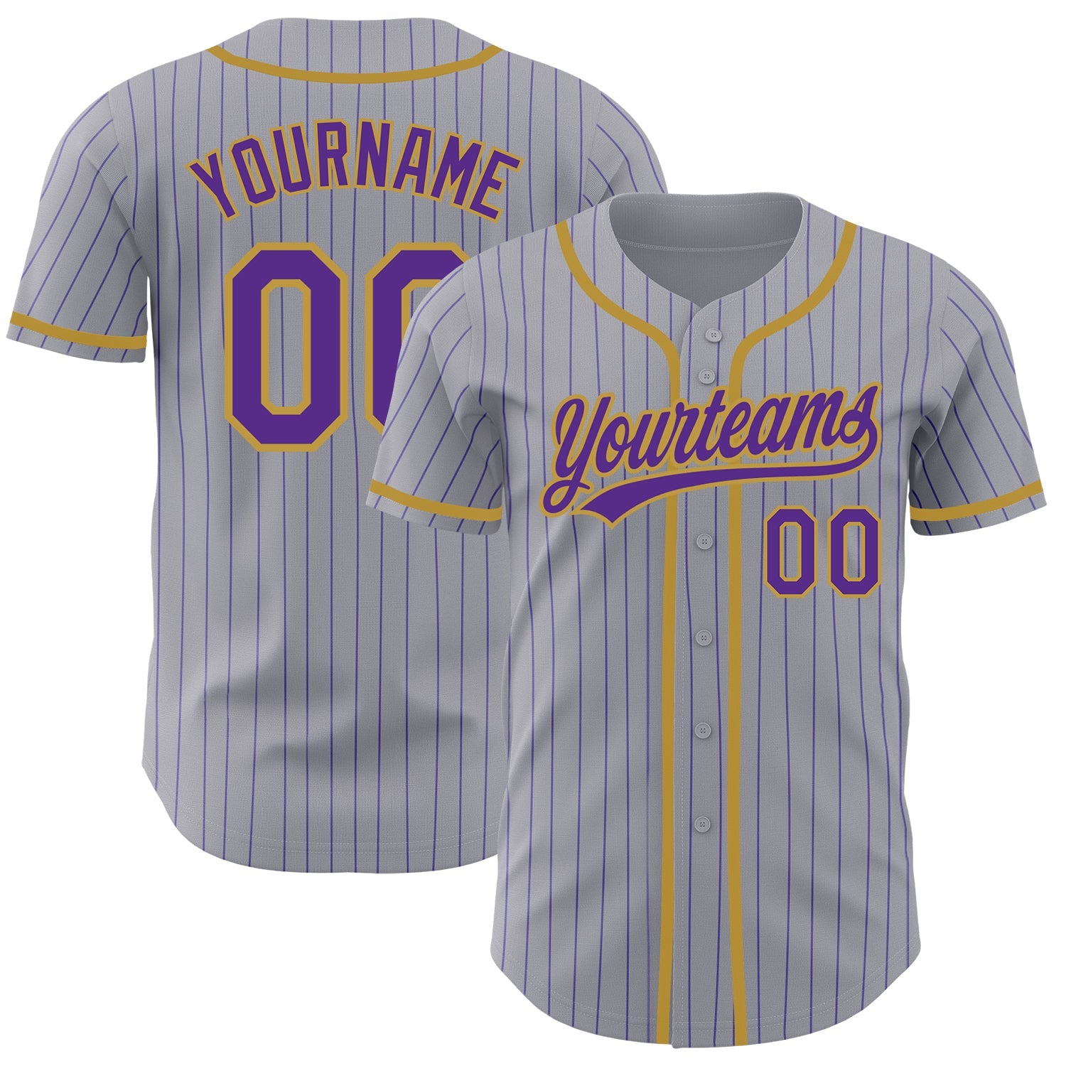Custom Gray Purple Pinstripe Old Gold Authentic Baseball Jersey - Sky-Custom