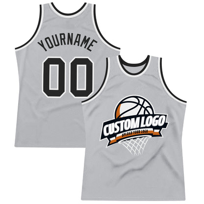 Custom Gray Black-White Authentic Throwback Basketball Jersey - Sky-Custom