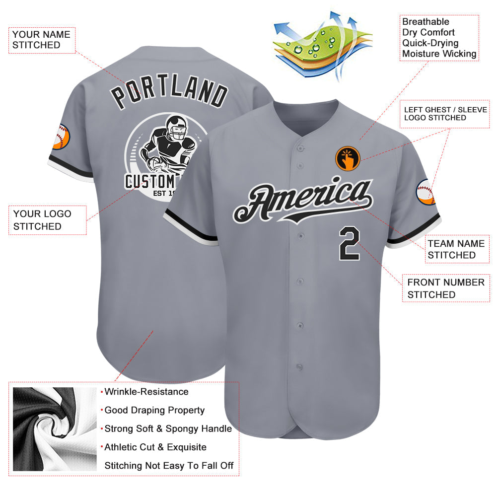 Custom Gray Black-White Authentic Baseball Jersey - Sky-Custom