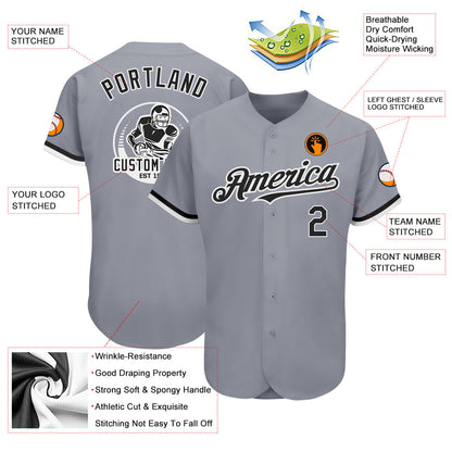 Custom Gray Black-White Authentic Baseball Jersey - Sky-Custom