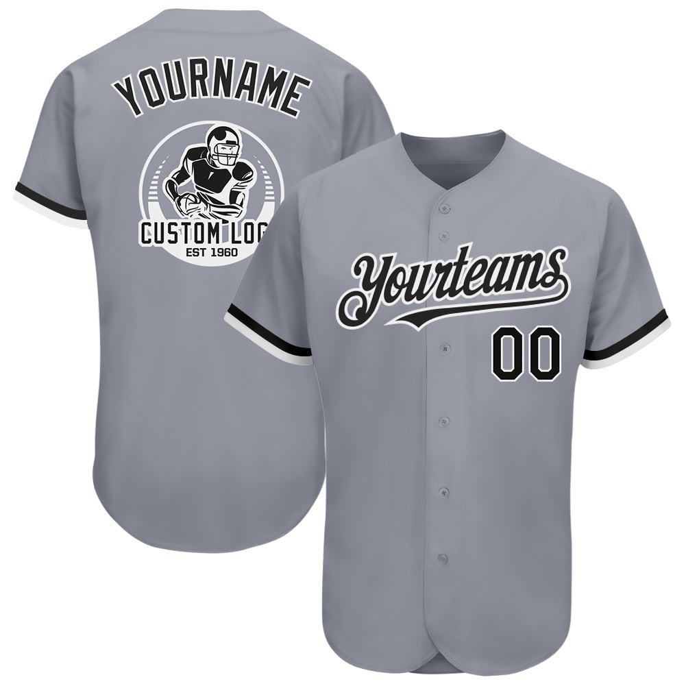 Custom Gray Black-White Authentic Baseball Jersey - Sky-Custom