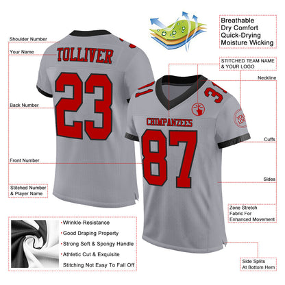 Custom Gray Red-Black Mesh Authentic Football Jersey - Sky-Custom