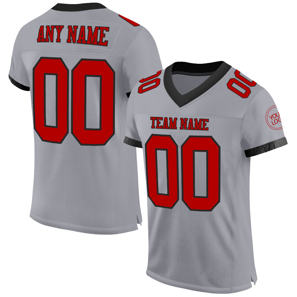 Custom Gray Red-Black Mesh Authentic Football Jersey - Sky-Custom