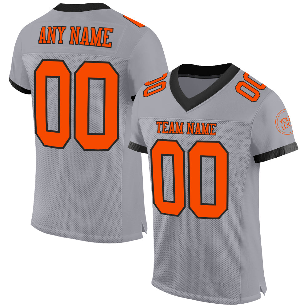 Custom Gray Orange-Black Mesh Authentic Football Jersey - Sky-Custom