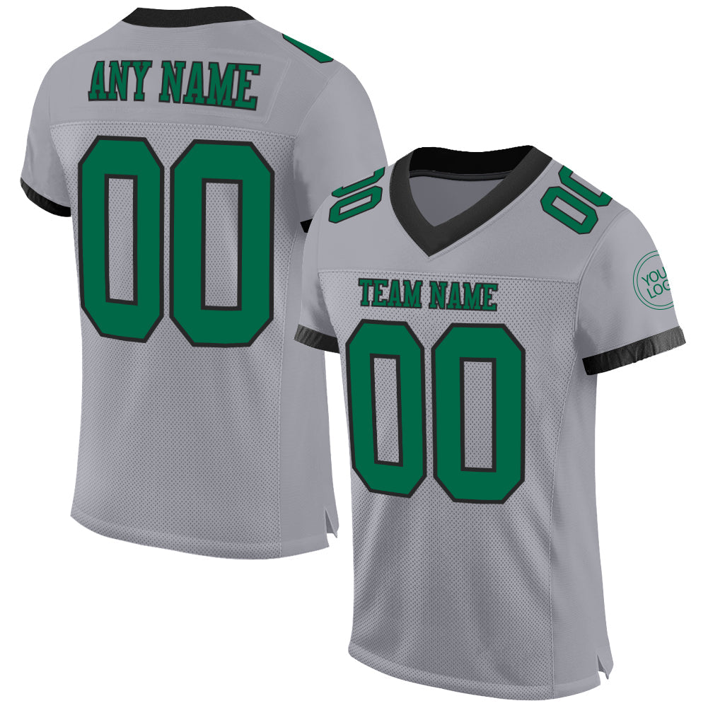 Custom Gray Kelly Green-Black Mesh Authentic Football Jersey - Sky-Custom
