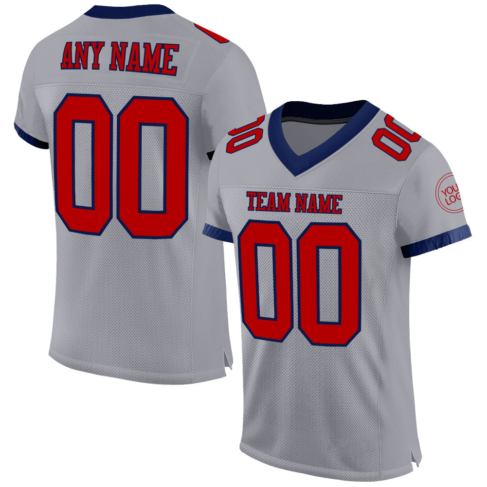 Custom Gray Red-Navy Mesh Authentic Football Jersey - Sky-Custom