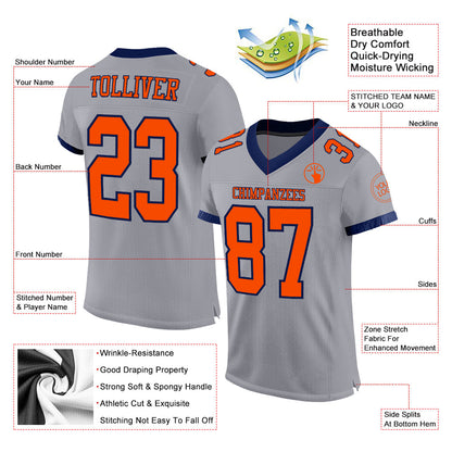 Custom Gray Orange-Navy Mesh Authentic Football Jersey - Sky-Custom