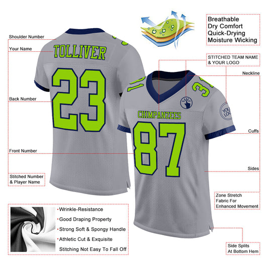Custom Gray Neon Green-Navy Mesh Authentic Football Jersey - Sky-Custom
