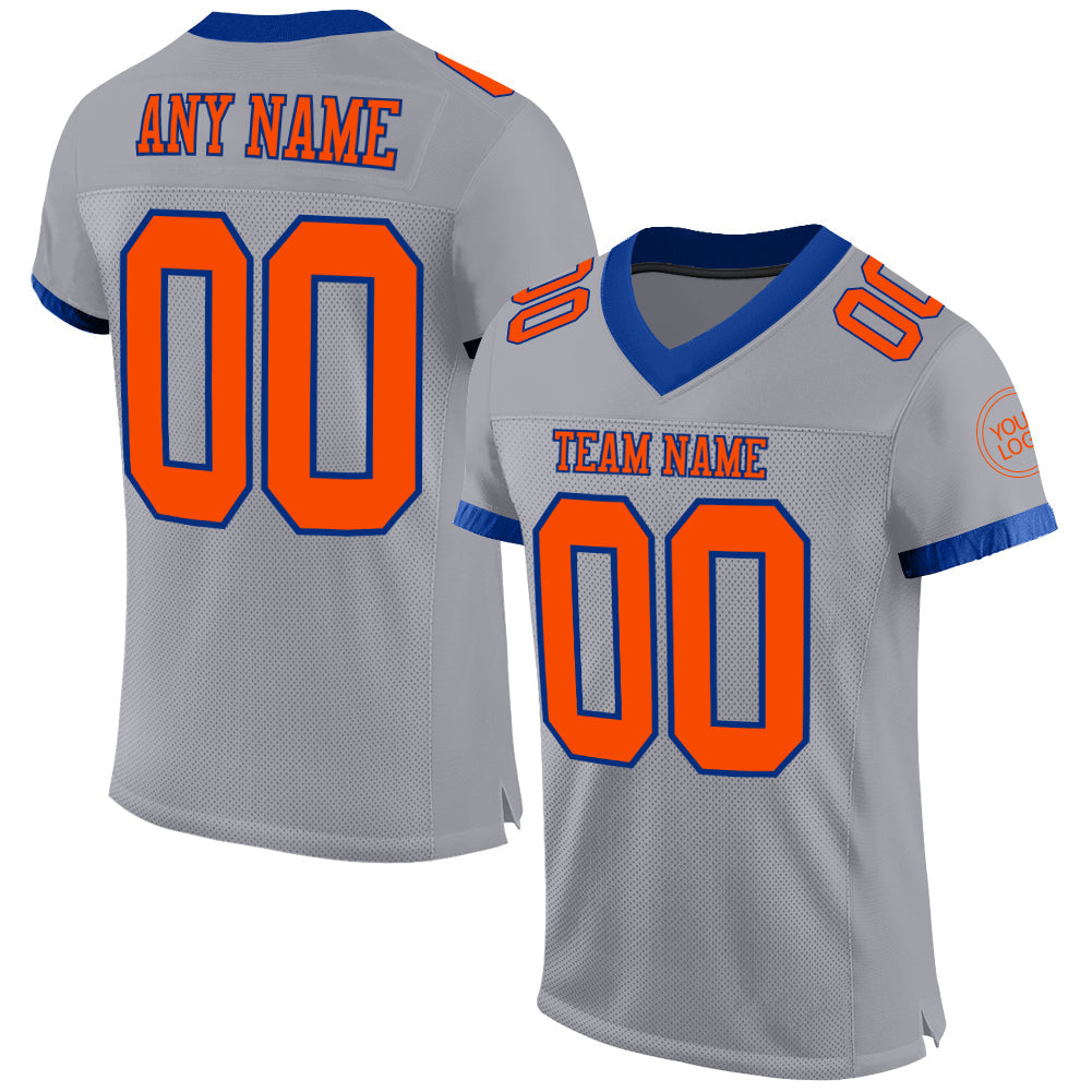 Custom Gray Orange-Navy Mesh Authentic Football Jersey - Sky-Custom
