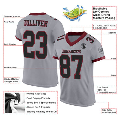Custom Gray Black-Burgundy Mesh Authentic Football Jersey - Sky-Custom