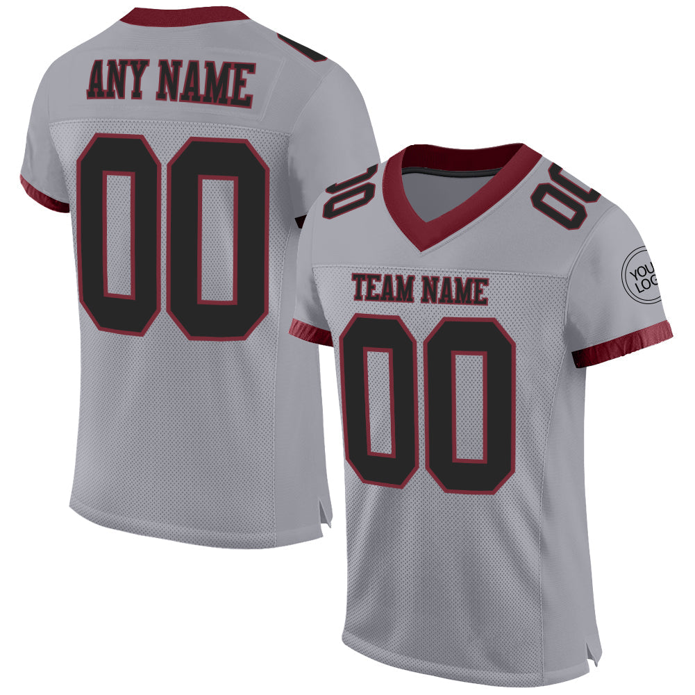 Custom Gray Black-Burgundy Mesh Authentic Football Jersey - Sky-Custom