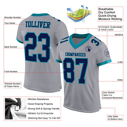 Custom Gray Navy-Teal Mesh Authentic Football Jersey - Sky-Custom