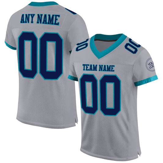 Custom Gray Navy-Teal Mesh Authentic Football Jersey - Sky-Custom