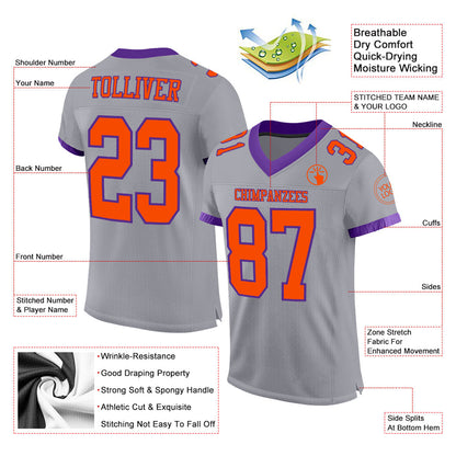 Custom Gray Orange-Purple Mesh Authentic Football Jersey - Sky-Custom