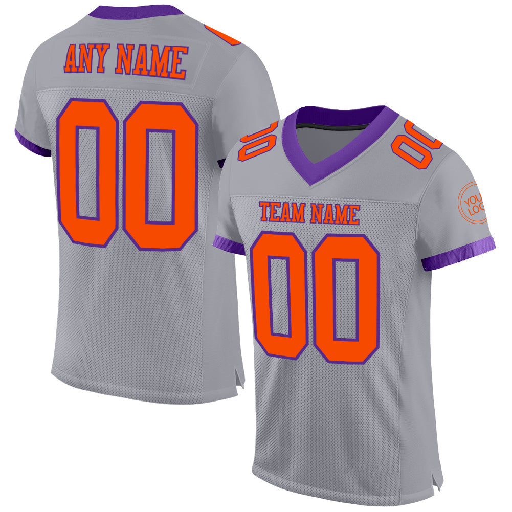 Custom Gray Orange-Purple Mesh Authentic Football Jersey - Sky-Custom