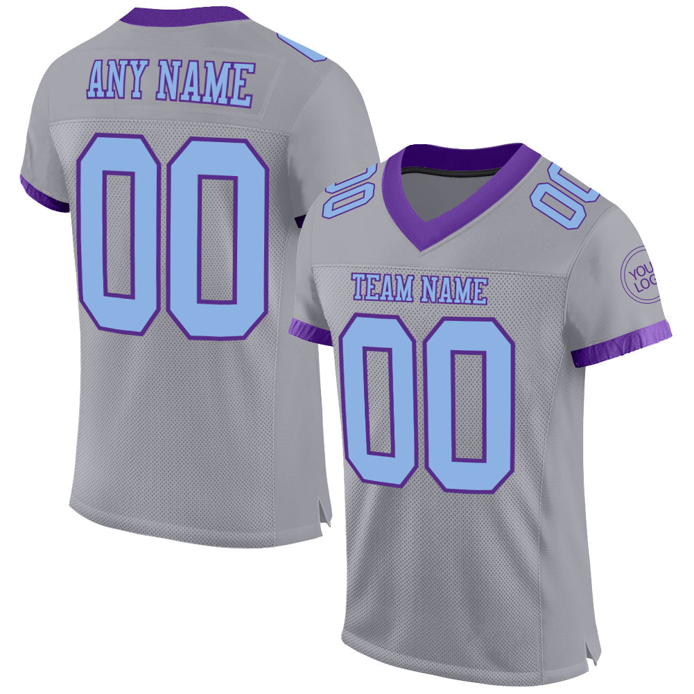 Custom Gray Light Blue-Purple Mesh Authentic Football Jersey - Sky-Custom